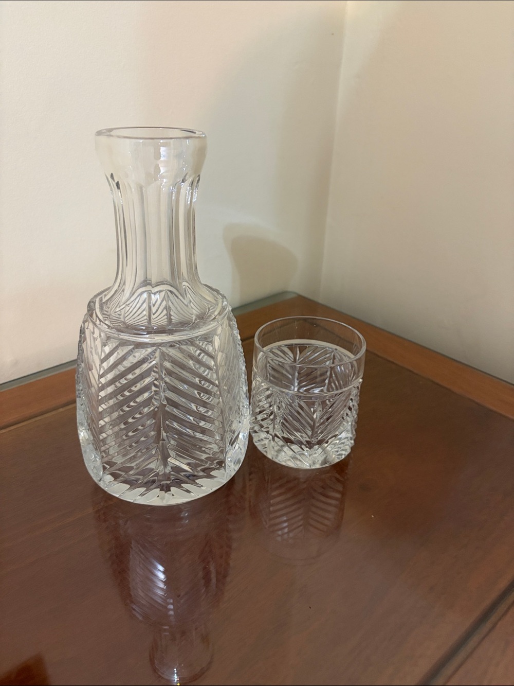 Ralph Lauren Crystal "Herringbone" Night Turn-Down Bedside Carafe & Tumbler Set.